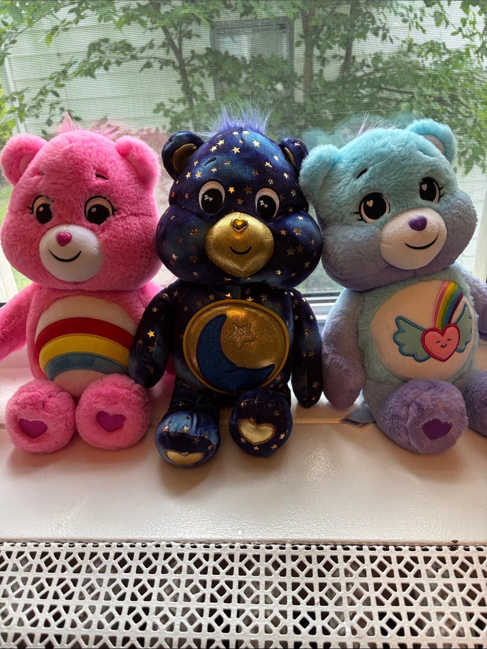 Care Bears Plush Trio - Pink, Navy (Starry), and Light Blue